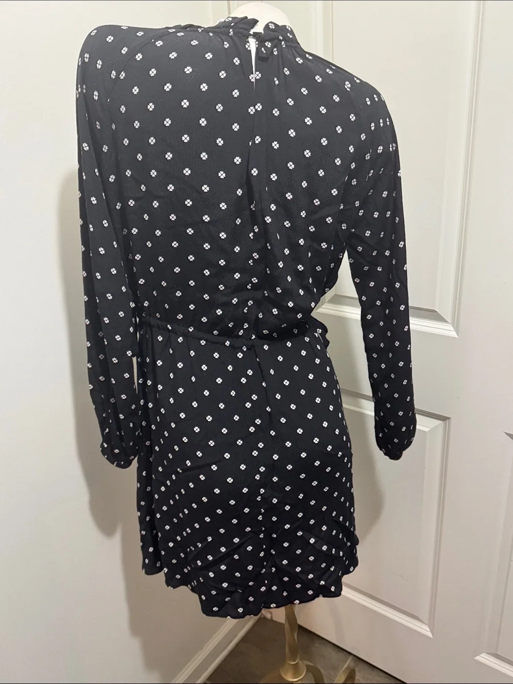 kate spade Black and White Floral-Print Ruffle-Neck Midi Dress